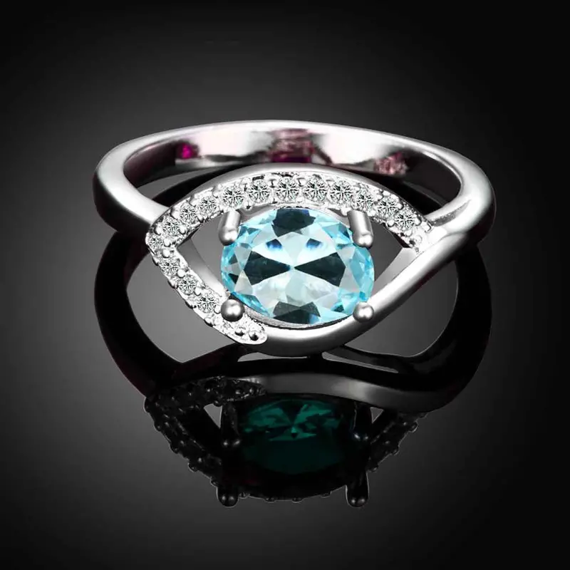Silver Plated Engagement Ring Eyes Stone Bague Femme Bone341 4
