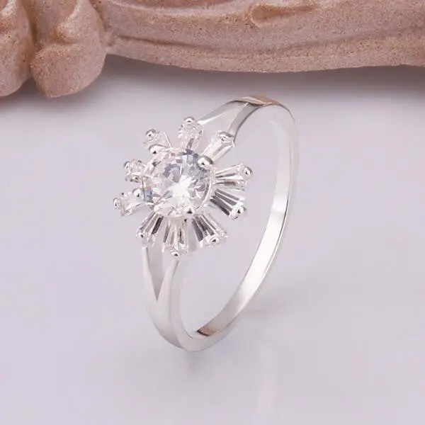 Silver Plated Engagement Ring Inlaid Stone Fireworks Aneis 55 1