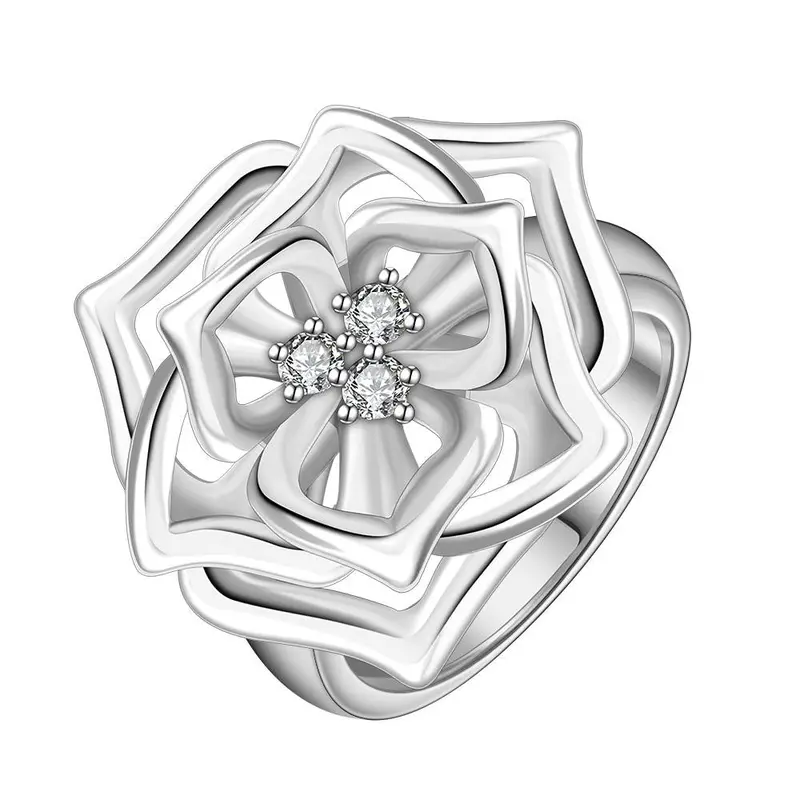 Silver Plated Engagement Ring Inlaid Stone Fireworks Aneis 55 2