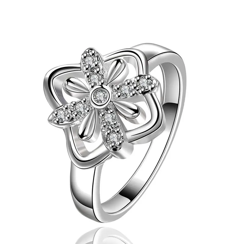 Silver Plated Engagement Ring Inlaid Stone Fireworks Aneis 55 4