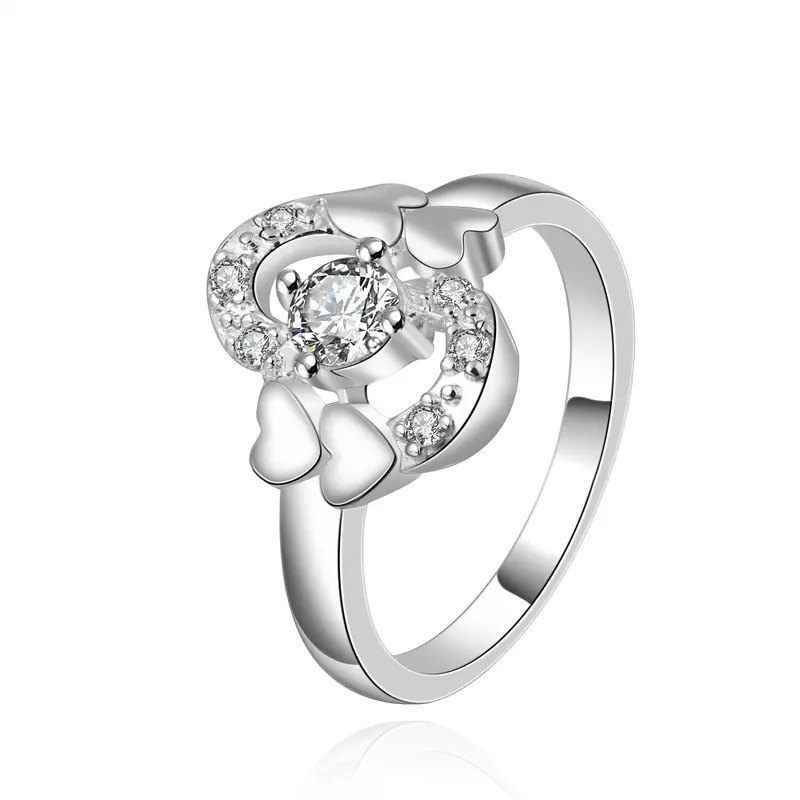 Silver Plated Engagement Ring Inlaid Stone Fireworks Aneis 55 5
