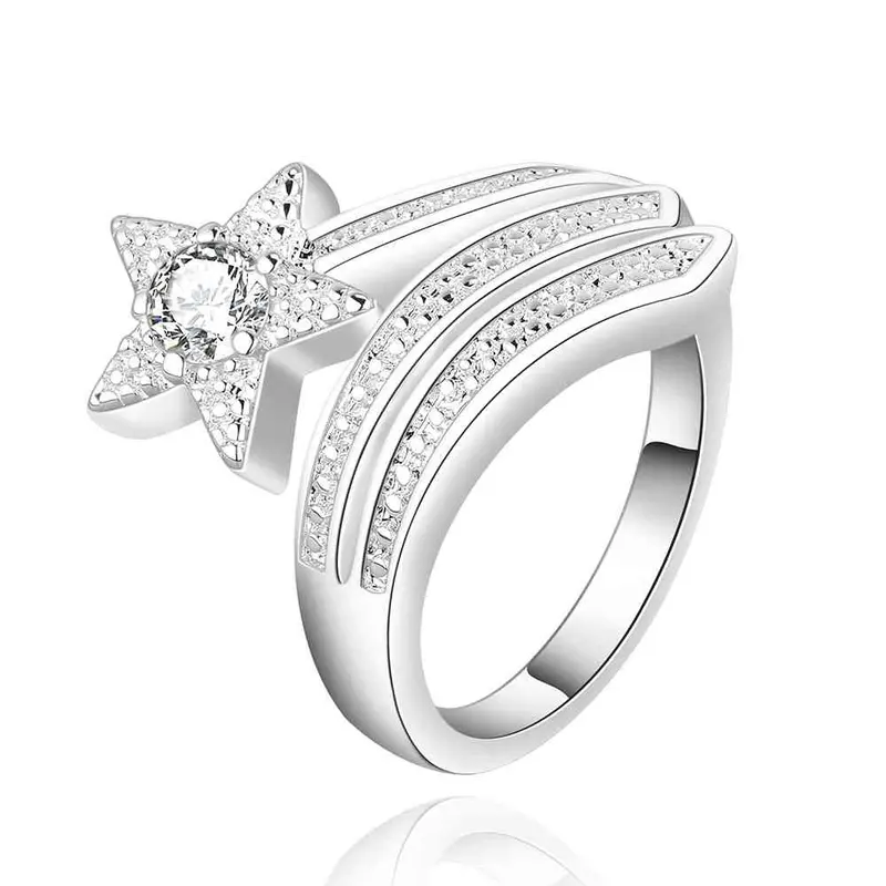 Silver Plated Engagement Ring Inlaid Stone Fireworks Aneis 55 6