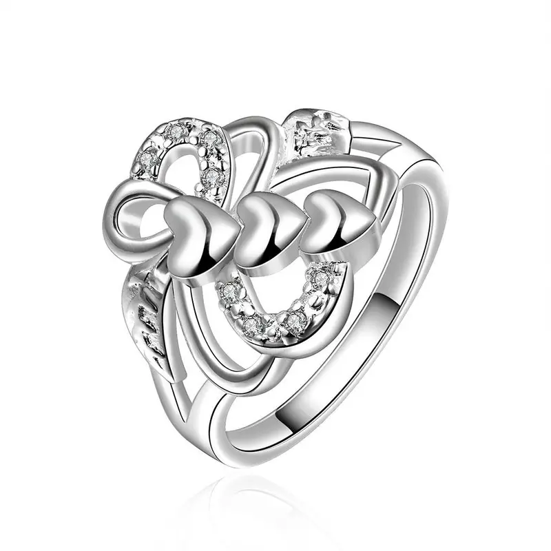 Silver Plated Engagement Ring Inlaid Stone Fireworks Aneis 55 8