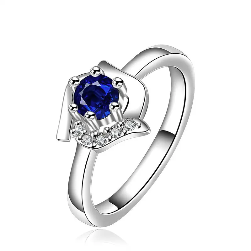 Silver Plated Engagement Ring Squirrel Blue Stone Bague Femme Ruby Jewelry 1