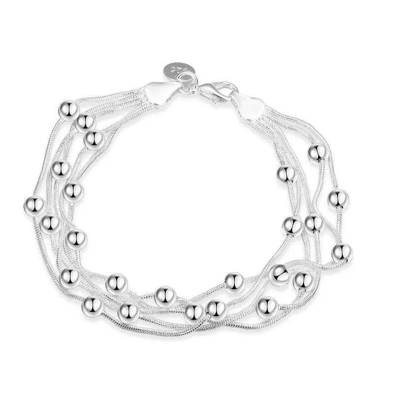 Silver Plated Five Lines Light Bead Men Bracelet Personalized234 1