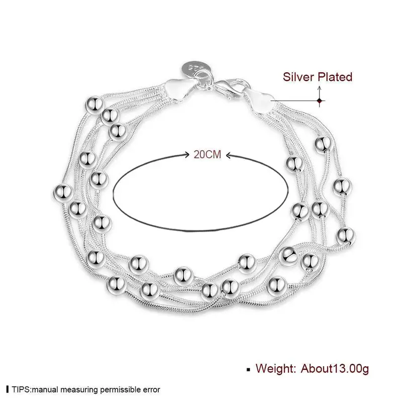 Silver Plated Five Lines Light Bead Men Bracelet Personalized234 2
