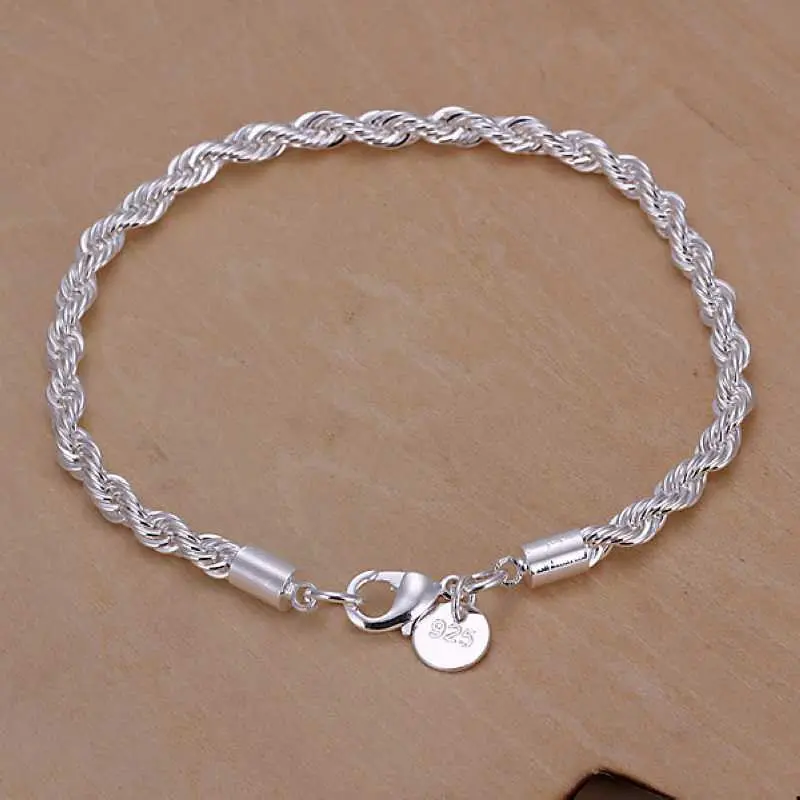 Silver Plated Flash Twisted Rope Men Bracelet Joias2 7 1