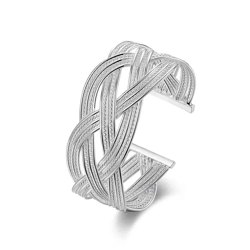 Silver Plated Friendship Bangle Large Woven Women Bracelet Bijouterie Smtb151 1