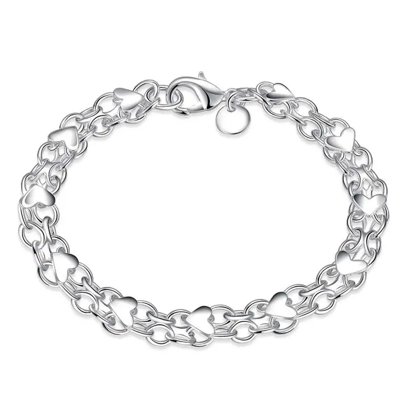 Silver-Plated Full Heart Men Bracelet 1