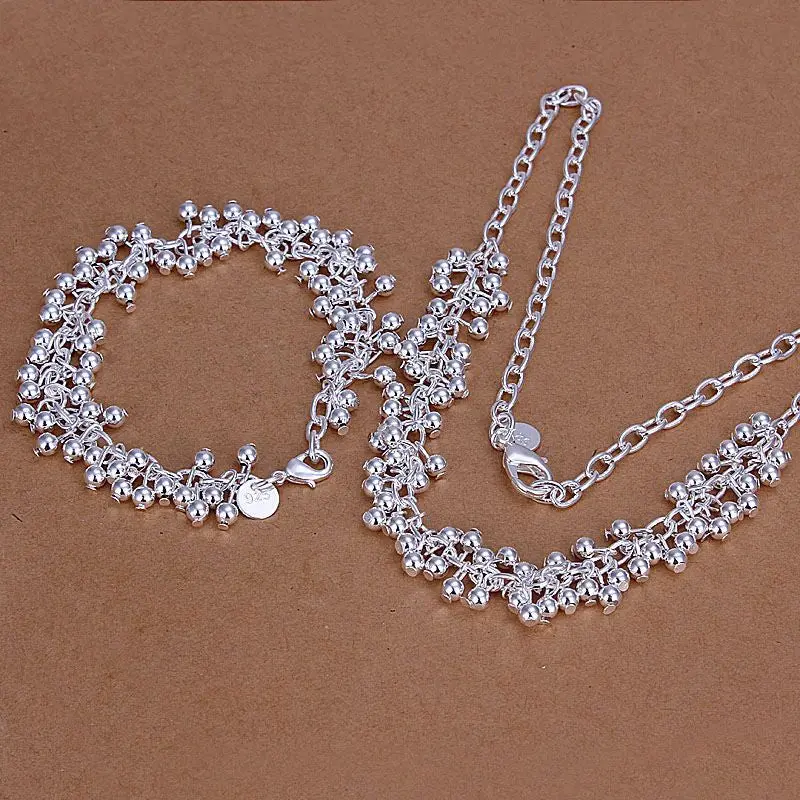 Silver Plated Grape Jewelry Sets Necklace Bracelet Bangle Earring Ring Smts153 1