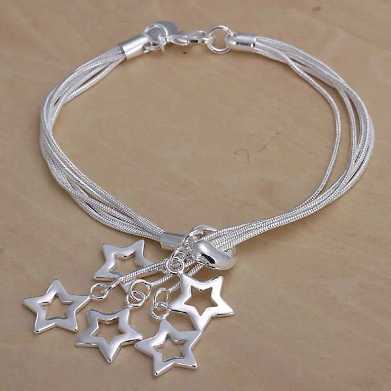 Silver Plated Jewelry Bracelet Fine Hollow Star Bracelet And Retail153 1