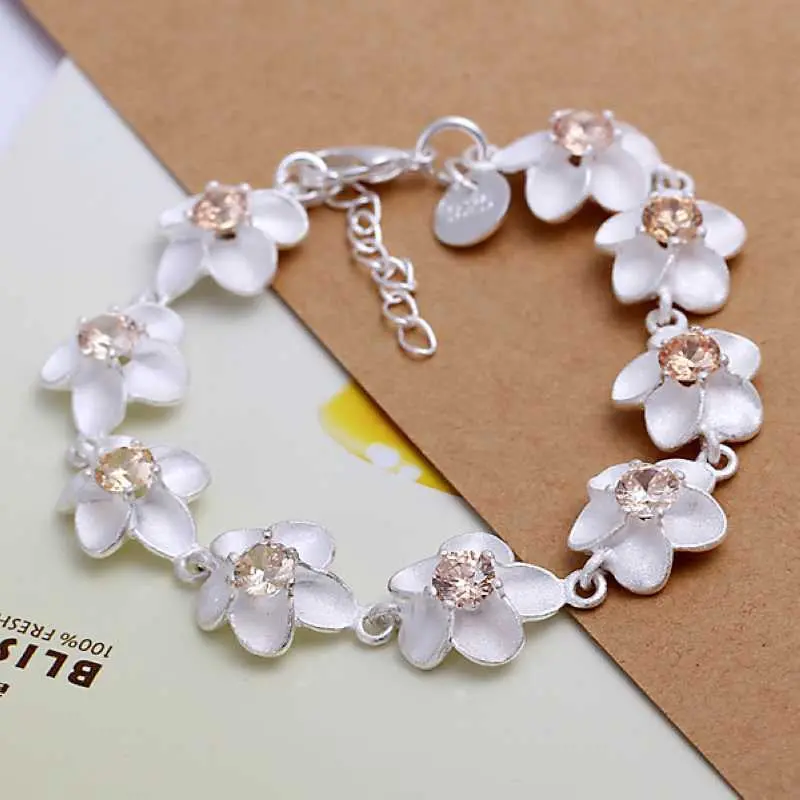 Silver Plated Jewelry Bracelet Fine Yellow Zircon Flower Bracelet And Retail 95 1