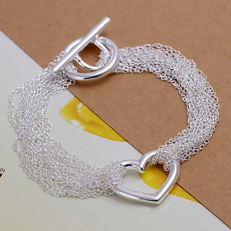 Silver Plated Jewelry Bracelet Thick Net Heart Bracelet And Retail 66 1