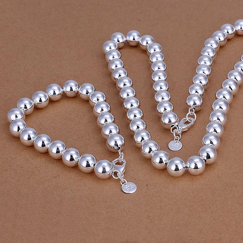 Silver Plated Jewelry Jewelry Set 1 M Beads Necklace&Bracelet Men Jewelry 1