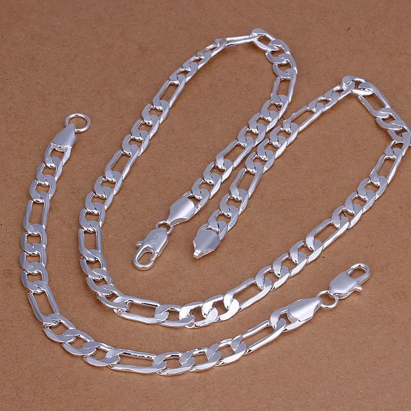 Silver Plated Jewelry Set 8M Chain Bracelet Necklace Wedding 1