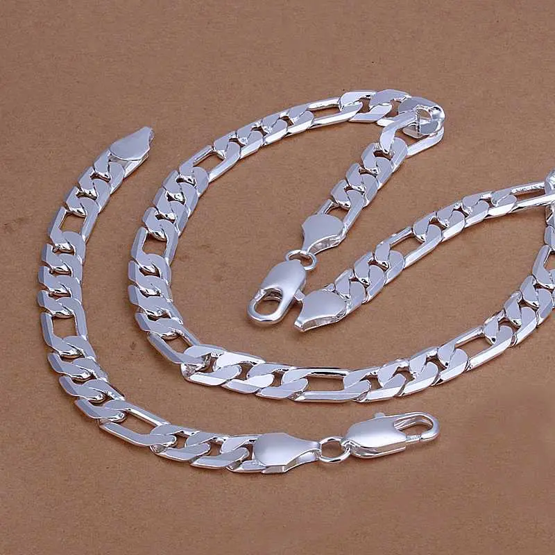 Silver Plated Jewelry Set 8M Flat Necklace&Bracelet Sets Diy 31 1
