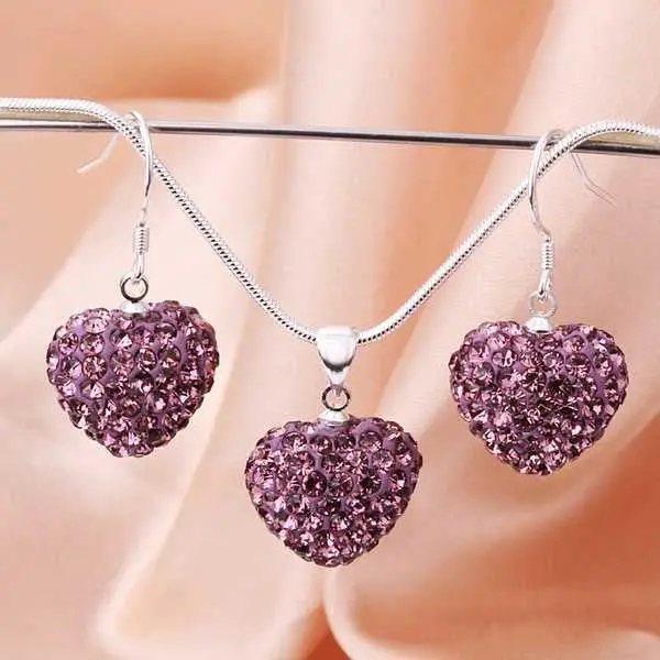 Silver Plated Jewelry Set Disco Ball Beads Cute Crystal Shamballa Sets Fasion Sterling Necklace Earring Sbs 4 1
