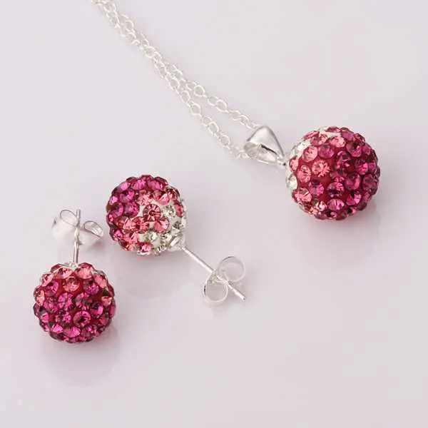 Silver Plated Jewelry Set Disco Ball Beads Cute Crystal Shamballa Sets Fasion Sterling Necklace Earring Sbs 5 1