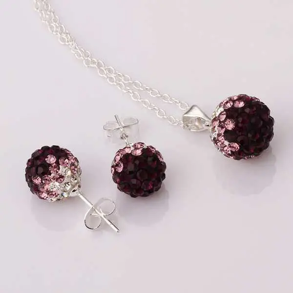 Silver Plated Jewelry Set Disco Ball Beads Cute Crystal Shamballa Sets Fasion Sterling Necklace Earring Sbs 51 1