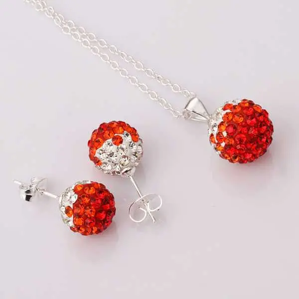 Silver Plated Jewelry Set Disco Ball Beads Cute Crystal Shamballa Sets Fasion Sterling Necklace Earring Sbs 52 1