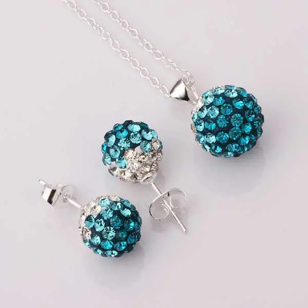 Silver Plated Jewelry Set Disco Ball Beads Cute Crystal Shamballa Sets Fasion Sterling Necklace Earring Sbs 53 1