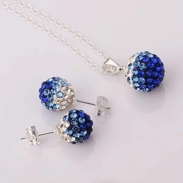 Silver Plated Jewelry Set Disco Ball Beads Cute Crystal Shamballa Sets Fasion Sterling Necklace Earring Sbs 54 1