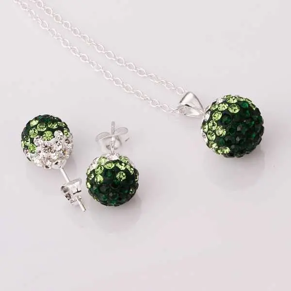 Silver Plated Jewelry Set Disco Ball Beads Cute Crystal Shamballa Sets Fasion Sterling Necklace Earring Sbs 55 1