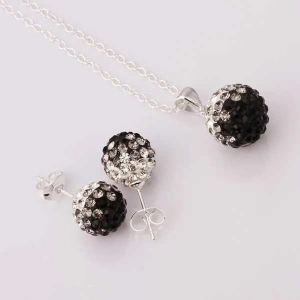 Silver Plated Jewelry Set Disco Ball Beads Cute Crystal Shamballa Sets Fasion Sterling Necklace Earring Sbs 56 1