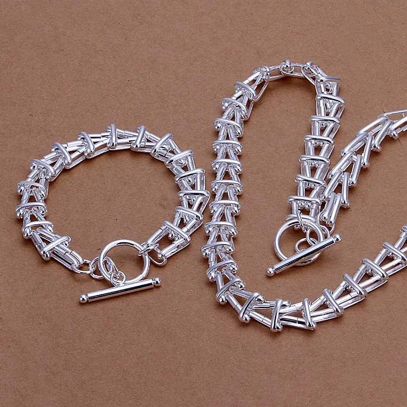 Silver Plated Jewelry Set Fine Charms Pendant Silver Jewelry Sets Necklace Bracelet Smts34 1