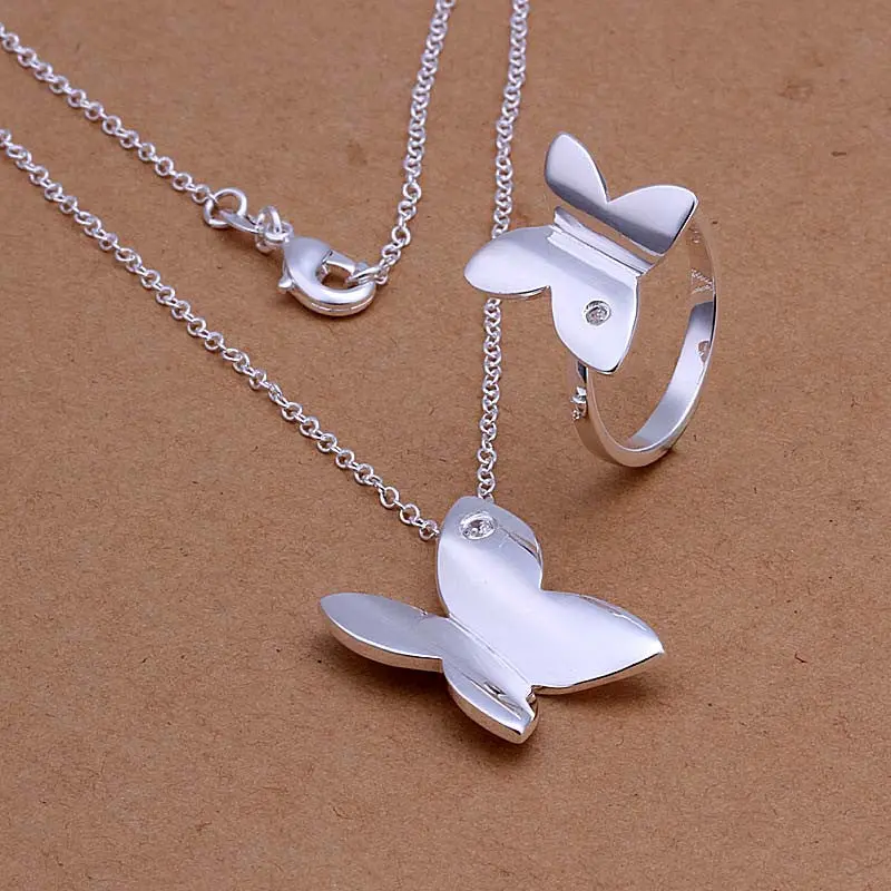 Silver Plated Jewelry Set Fine Charms Silver Jewelry Sets Necklace Ring Earring Smts348 1
