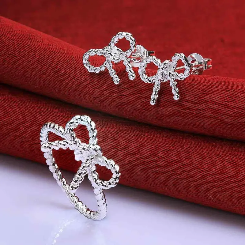 Silver Plated Jewelry Set Rope Bow R+E Jewelry European Style 1
