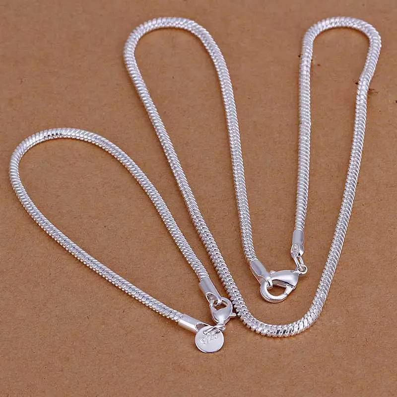 Silver Plated Jewelry Set Round Grid Necklae&Bracelet Sets Charm 34 8