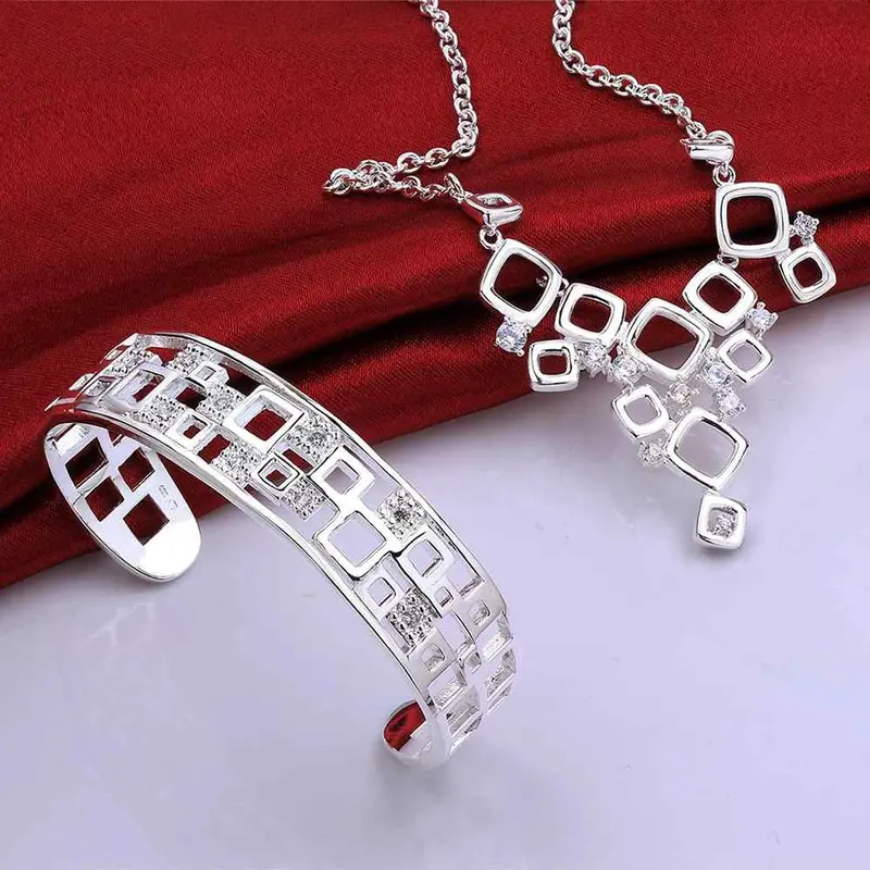 Silver Plated Jewelry Set Squares Wk B+N Costume Jewellery 1