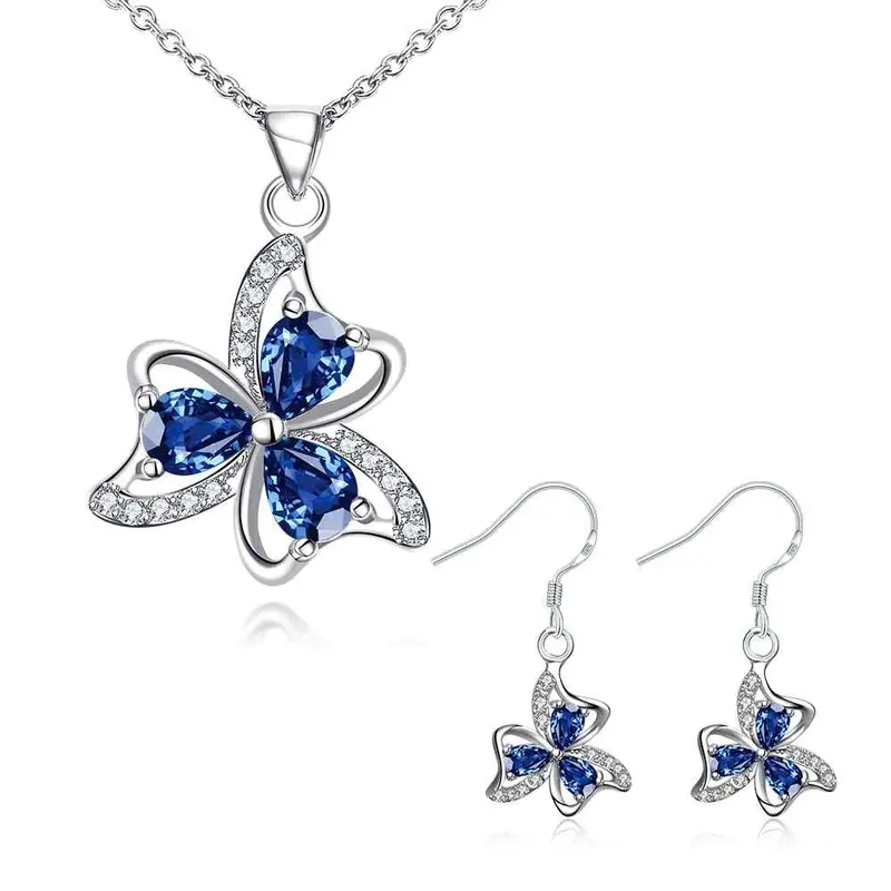 Silver Plated Jewelry Sets Blossom Necklace + Earring Costume Jewellery 1