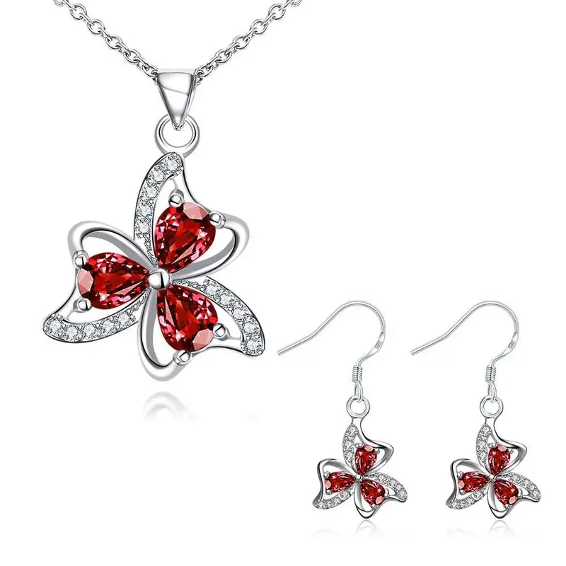 Silver Plated Jewelry Sets Blossom Necklace + Earring Costume Jewellery 3