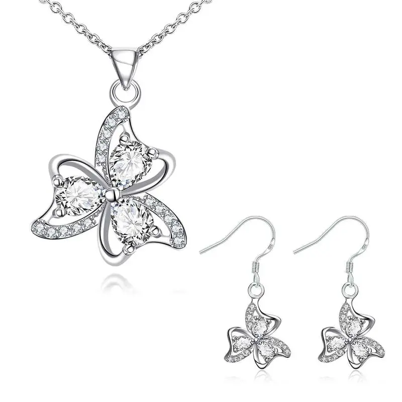Silver Plated Jewelry Sets Blossom Necklace + Earring Costume Jewellery 4