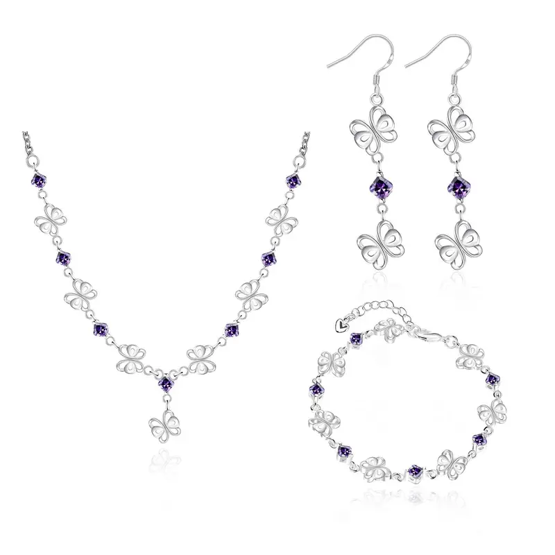 Silver Plated Jewelry Sets Butterfly Necklace Earrings Bracelet African Jewelry Set Charms 17 1