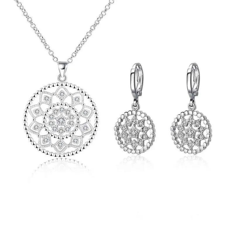 Silver Plated Jewelry Sets Circle Star Ring+ Necklace+Earrings Sets 25 2