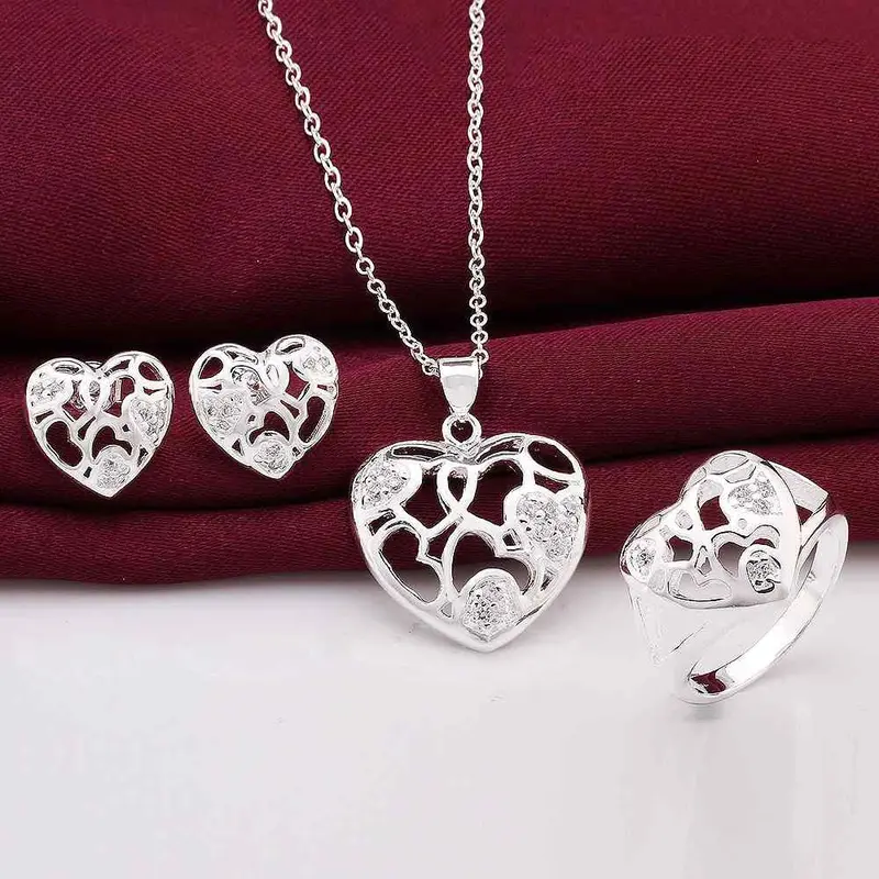 Silver Plated Jewelry Sets Heart Hollow Web E+N+R African Jewelry Set S In Euros 29 1