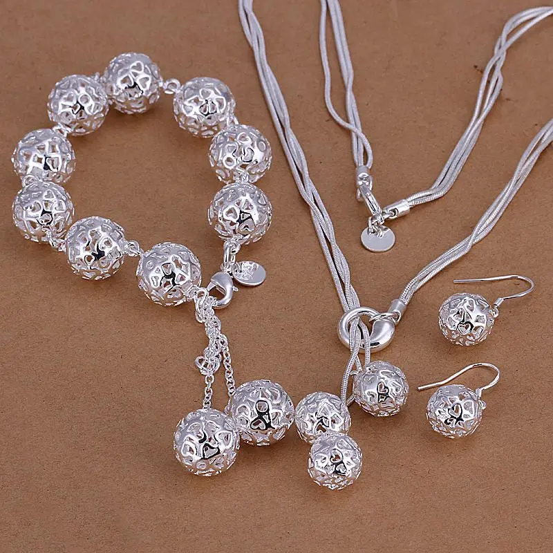 Silver Plated Jewelry Sets Necklace Bracelet Bangle Earring Ring Smts111 1