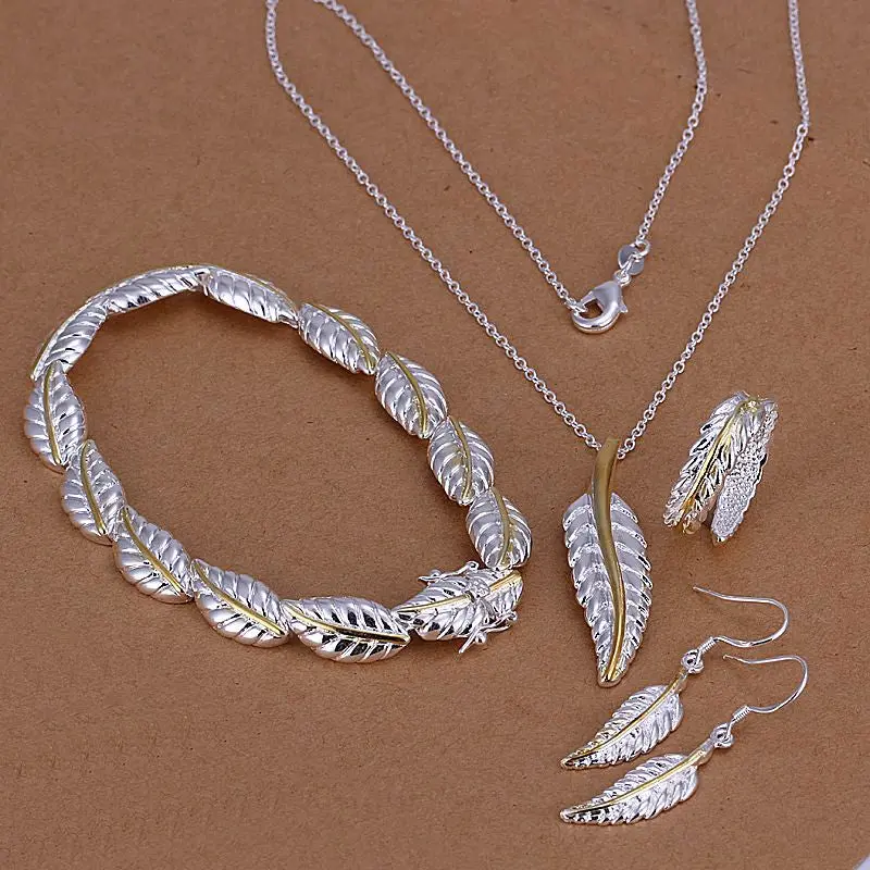 Silver Plated Jewelry Sets Necklace Bracelet Bangle Earring Ring Smts112 1