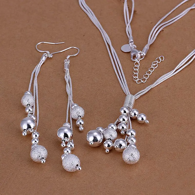 Silver Plated Jewelry Sets Necklace Bracelet Bangle Earring Ring Smts121 1