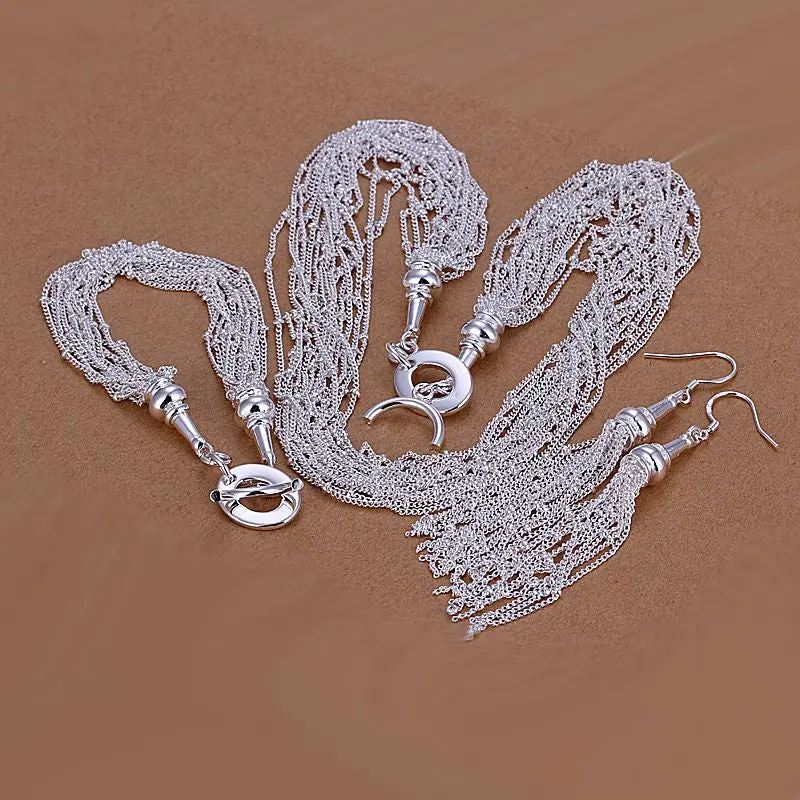 Silver Plated Jewelry Sets Necklace Bracelet Bangle Earring Ring Smts2 6 1