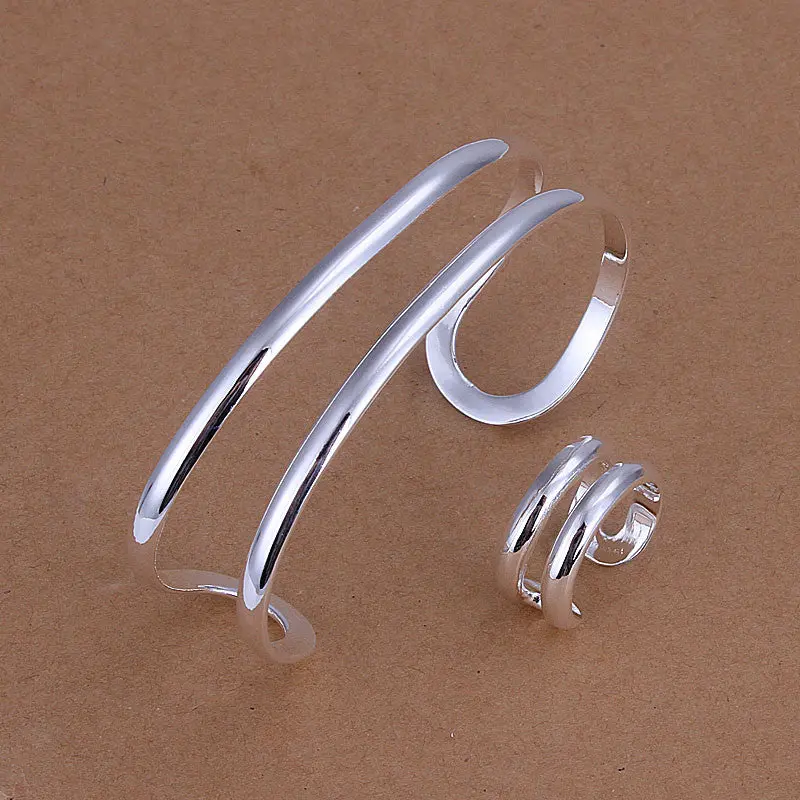 Silver Plated Jewelry Sets Necklace Bracelet Bangle Earring Ring Smts233 1
