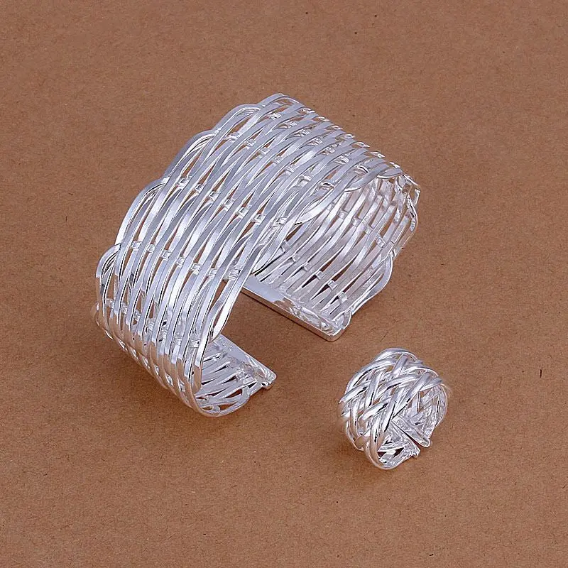 Silver Plated Jewelry Sets Necklace Bracelet Bangle Earring Ring Smts236 1