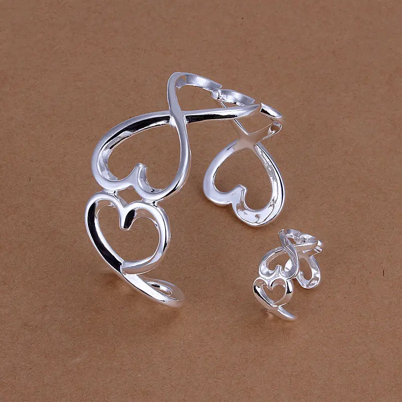 Silver Plated Jewelry Sets Necklace Bracelet Bangle Earring Ring Smts238 1