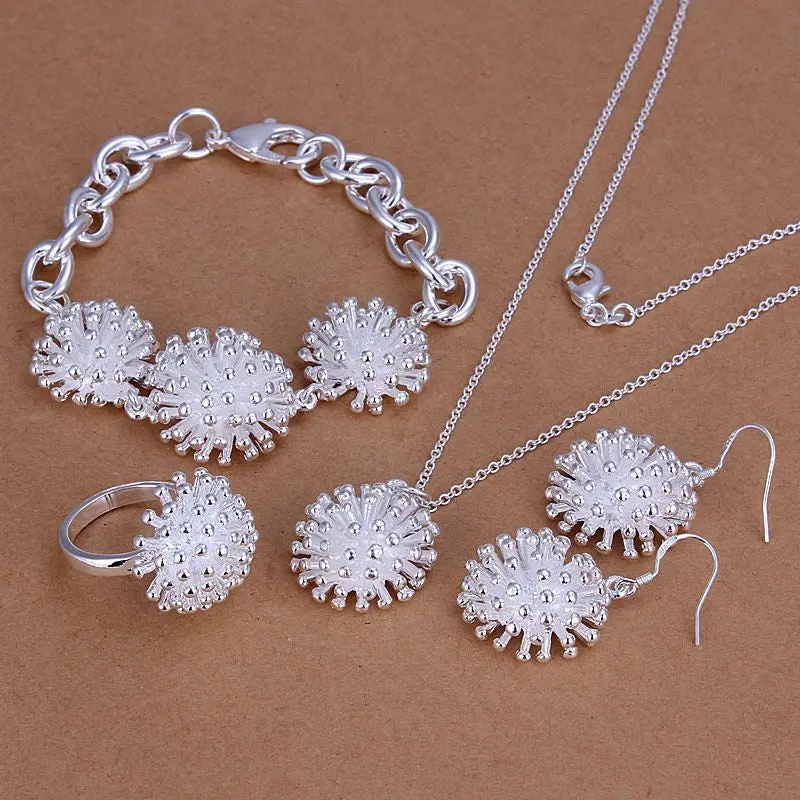 Silver Plated Jewelry Sets Necklace Bracelet Bangle Earring Ring Smts25 1