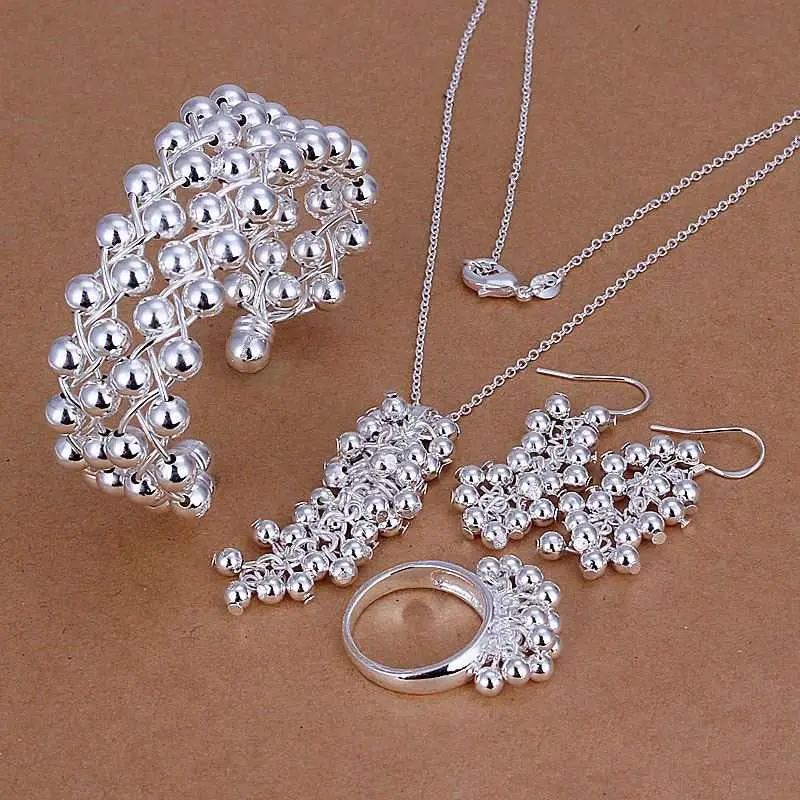 Silver Plated Jewelry Sets Necklace Bracelet Bangle Earring Ring Smts277 1