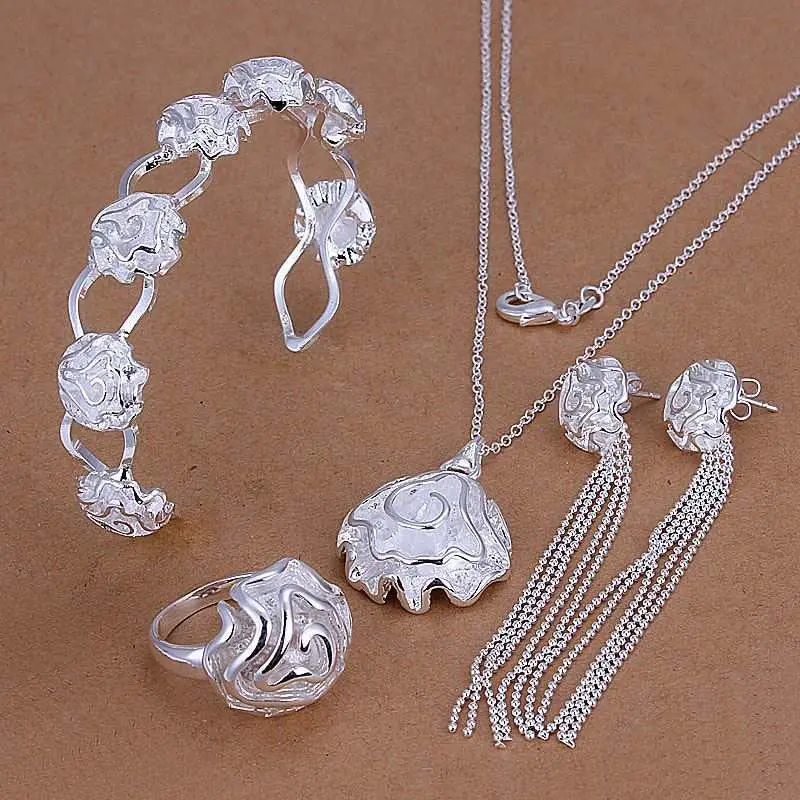 Silver Plated Jewelry Sets Necklace Bracelet Bangle Earring Ring Smts295 1