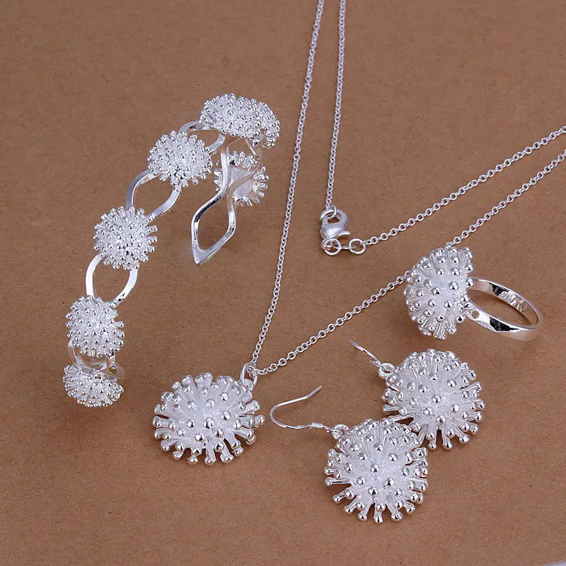 Silver Plated Jewelry Sets Necklace Bracelet Bangle Earring Ring Smts329 1
